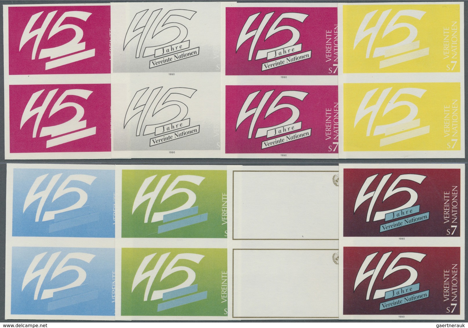 ** Vereinte Nationen - Wien: 1990. Progressive Proof (8 Phases) In Vertical Pairs For The 7s Value Of T - Neufs