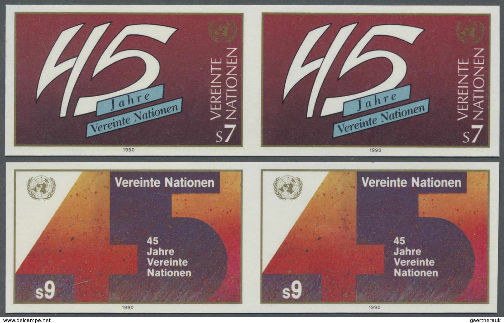 ** Vereinte Nationen - Wien: 1990. Complete Imperforate Set "United Nations, 45th Anniversary" (2 Value - Ongebruikt