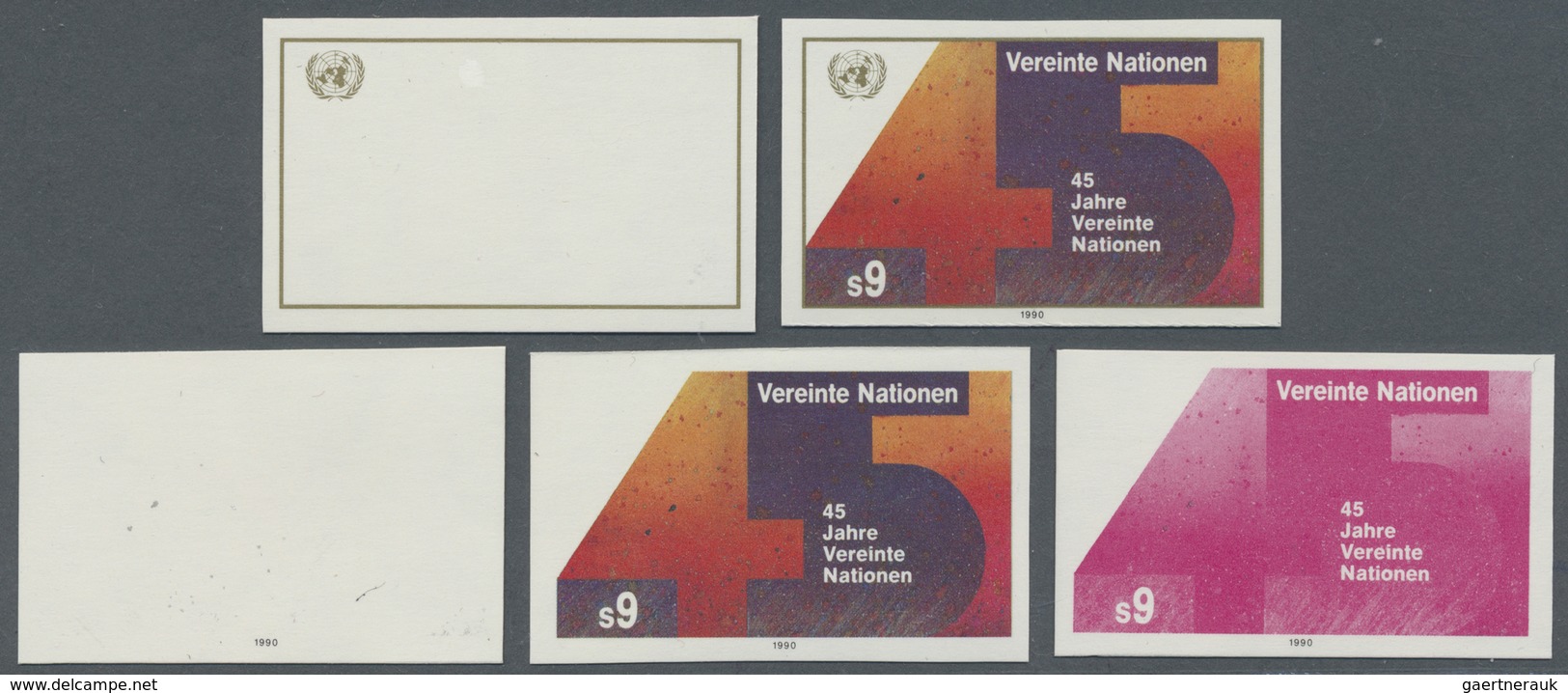 ** Vereinte Nationen - Wien: 1990. Ungezähnte Einzelmarke + Probedruck (8 Phasen) In Einzelmarken Für D - Neufs