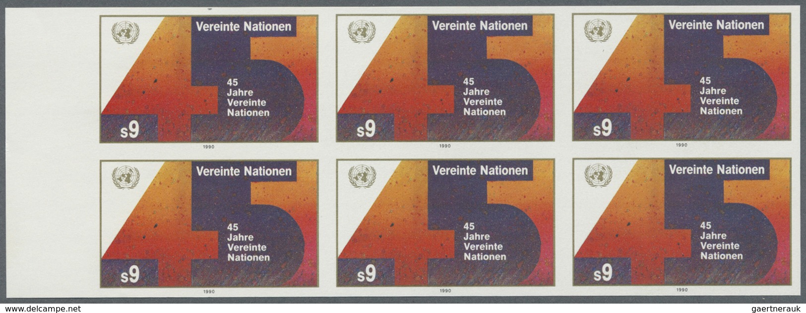** Vereinte Nationen - Wien: 1990. Ungezähnter SR-6er-Block Für Den 9s-Wert Der Ausgabe "45 Jahre Verei - Neufs