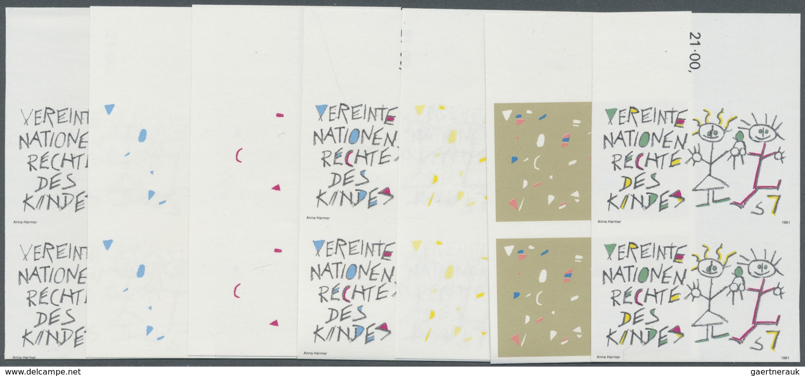 ** Vereinte Nationen - Wien: 1991. Progressive Proof (7 Phases) In Vertical Pairs For The 7s Value Of T - Neufs