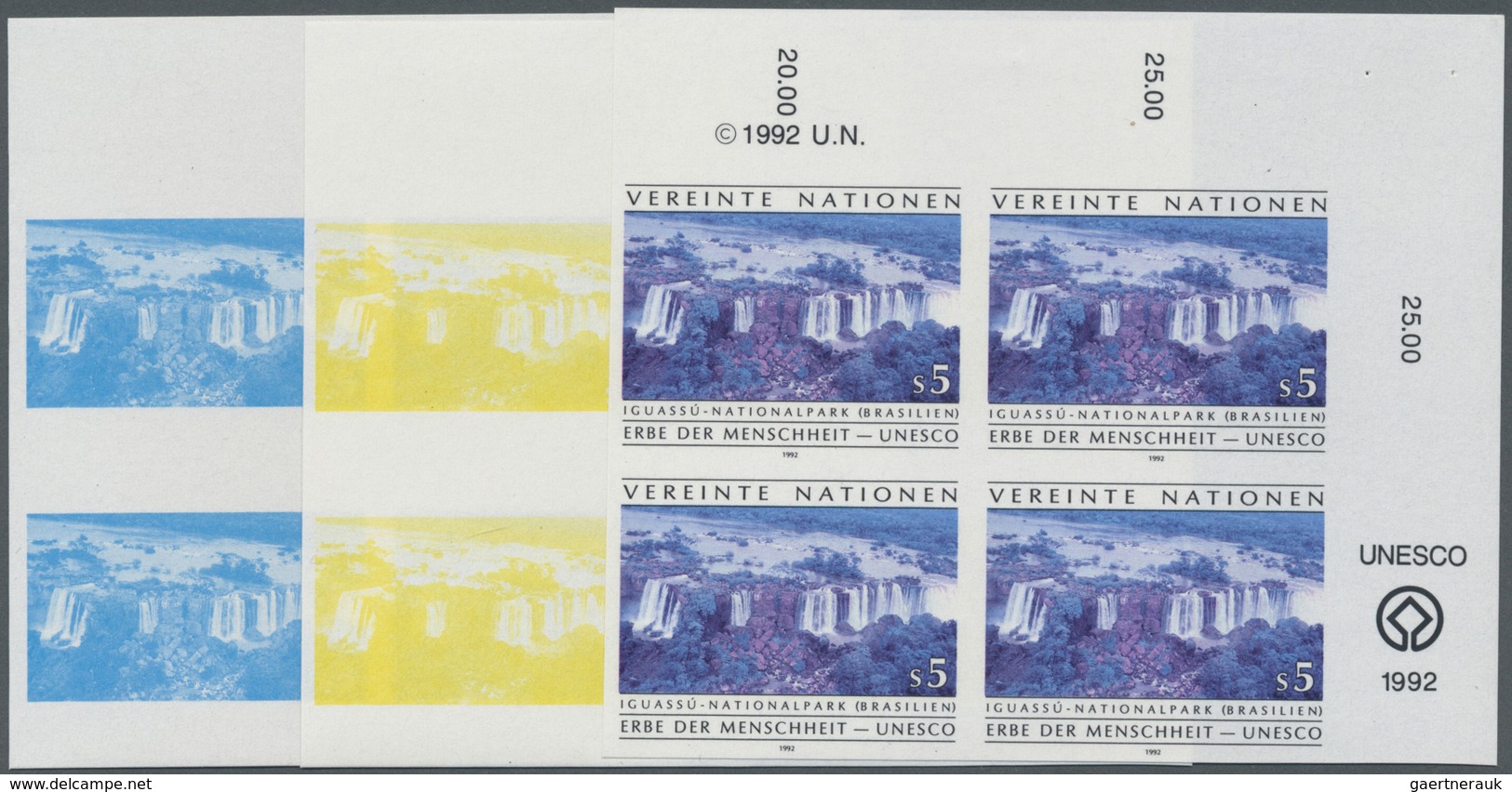 ** Vereinte Nationen - Wien: 1992. Progressive Proof (6 Phases) In Corner Blocks Of 4 For The 5s Value - Ongebruikt