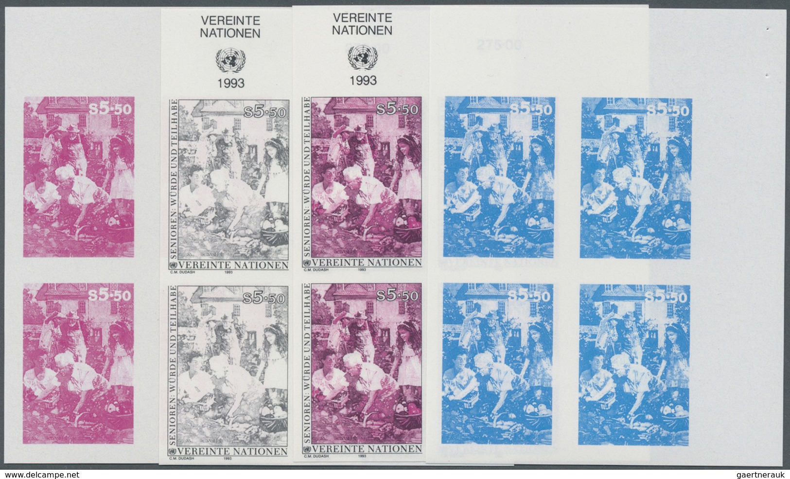 ** Vereinte Nationen - Wien: 1993. Progressive Proof (7 Phases) In Corner Blocks Of 4  For The 5.5s Val - Neufs