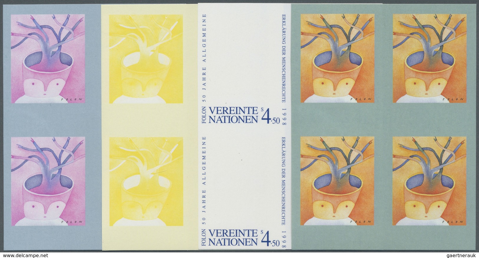 ** Vereinte Nationen - Wien: 1998. Progressive Proof (8 Phases) In Blocks Of 4 For The 4.50s Value Of T - Neufs