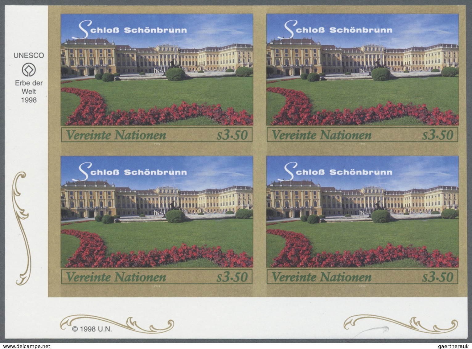 ** Vereinte Nationen - Wien: 1998. Ungezähnter ER-4er-Block Für Den 3,50s-Wert Der Ausgabe "Kultur- Und - Ongebruikt