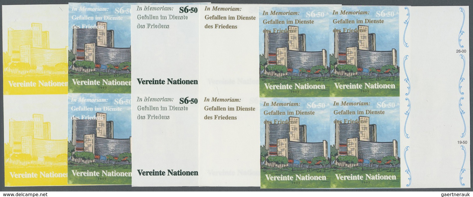 ** Vereinte Nationen - Wien: 1999. Progressive Proof (10 Phases) In Margin Blocks Of 4 For The Issue "D - Ongebruikt