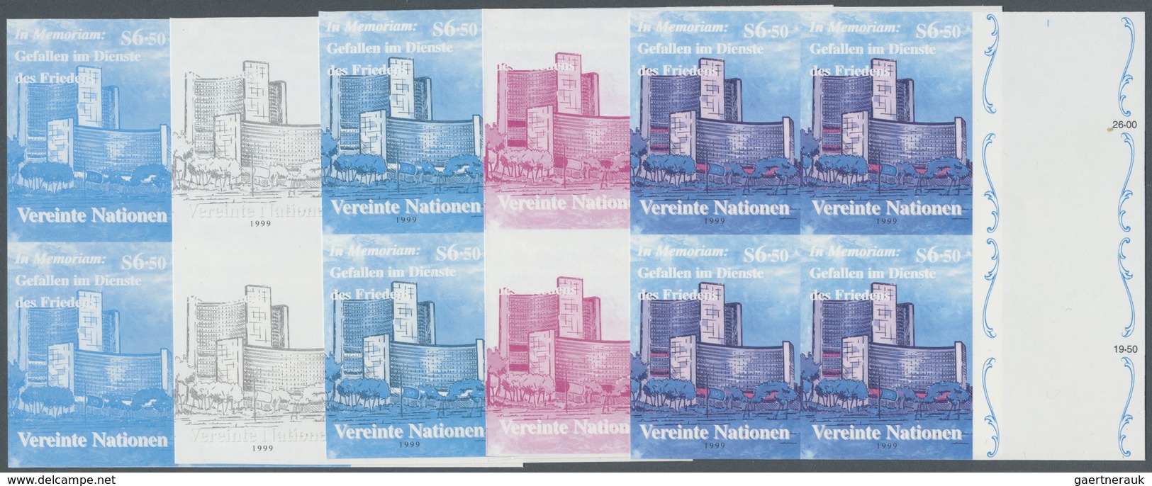 ** Vereinte Nationen - Wien: 1999. Progressive Proof (10 Phases) In Margin Blocks Of 4 For The Issue "D - Ungebraucht