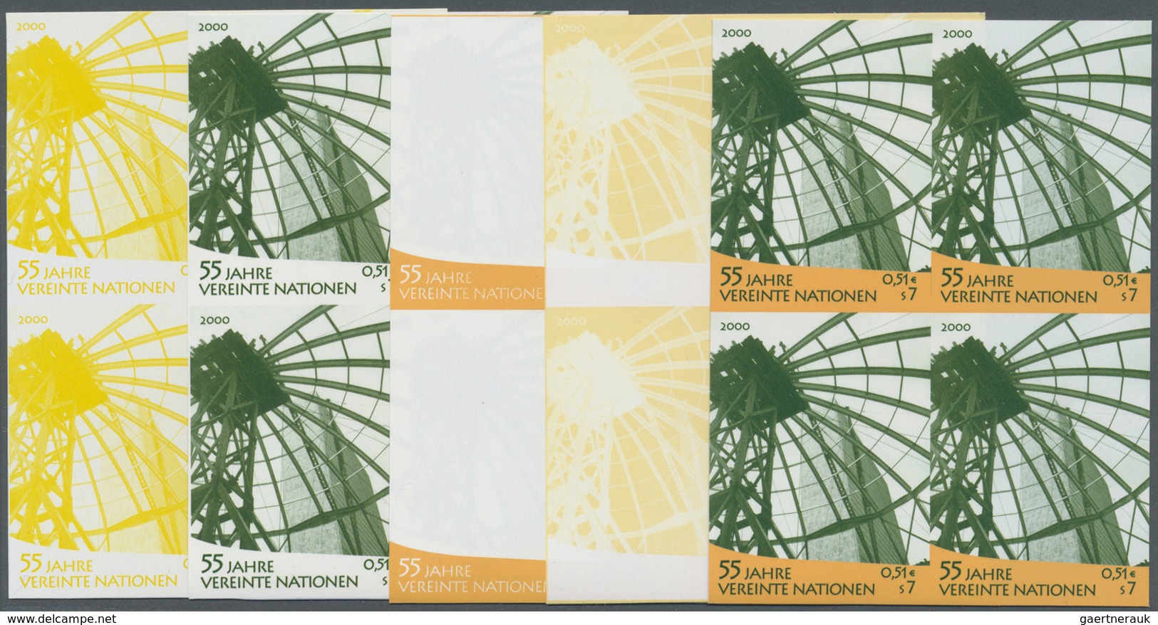 ** Vereinte Nationen - Wien: 2000. Progressive Proof (10 Phases) In Blocks Of 4 For The 7s Value Of The - Neufs