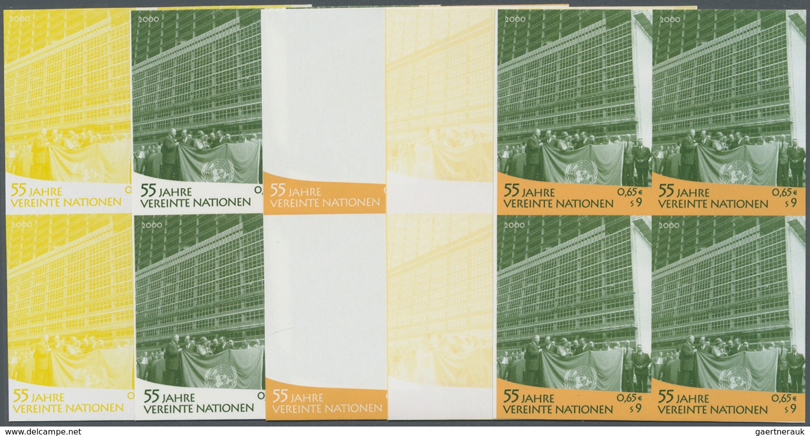 ** Vereinte Nationen - Wien: 2000. Progressive Proof (10 Phases) In Blocks Of 4 For The 9s Value Of The - Ongebruikt