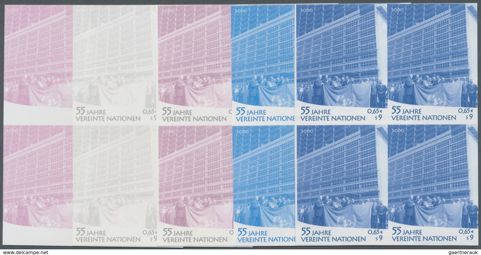 ** Vereinte Nationen - Wien: 2000. Progressive Proof (10 Phases) In Blocks Of 4 For The 9s Value Of The - Neufs