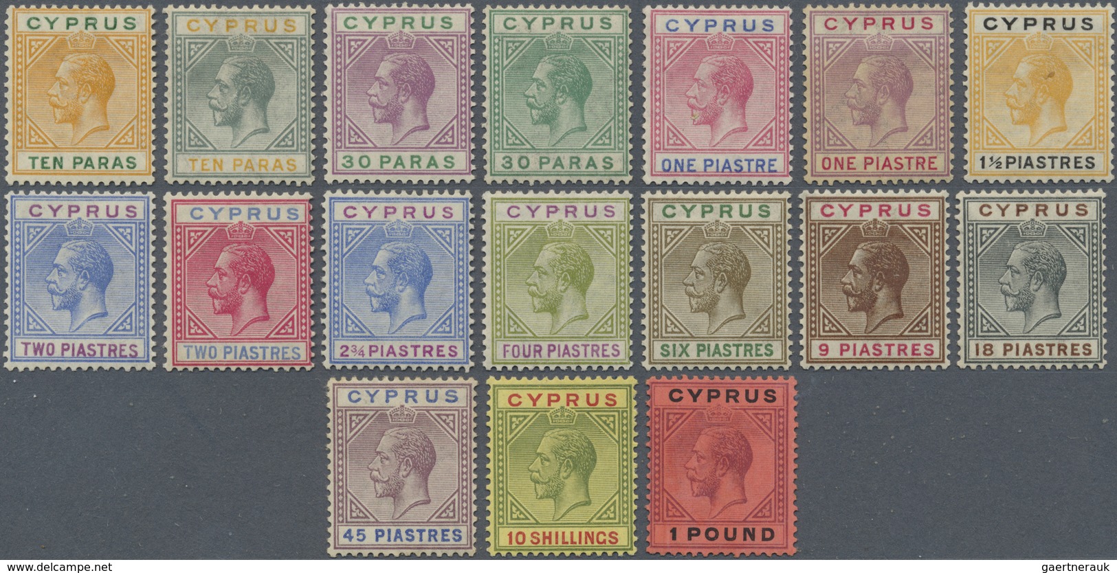 * Zypern: 1912, Georg V Complete Set Of 15 Up To 45 Piaster And Additional 10 Sh And 1 Pound. Fine Hin - Andere & Zonder Classificatie