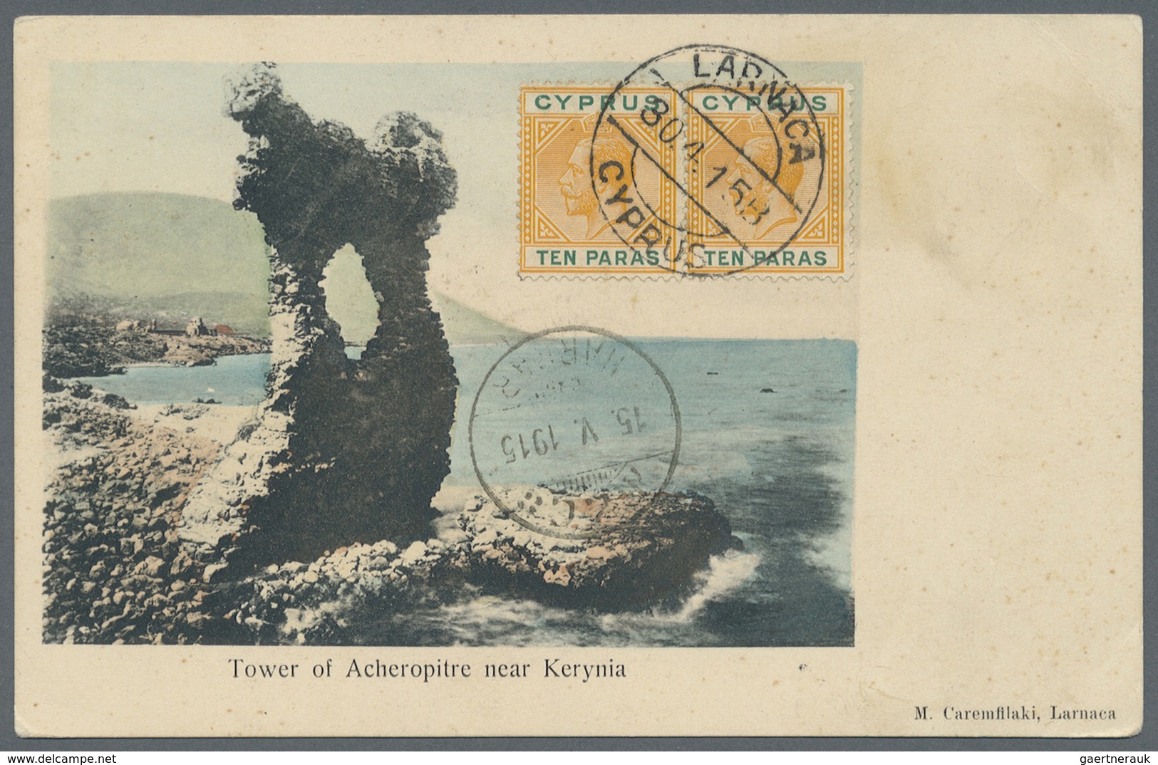 Zypern: 1915. Picture Postcard Of 'Tower Of Acheroptire Near Kerynia' Addressed To Harrar, Ethiopia - Autres & Non Classés