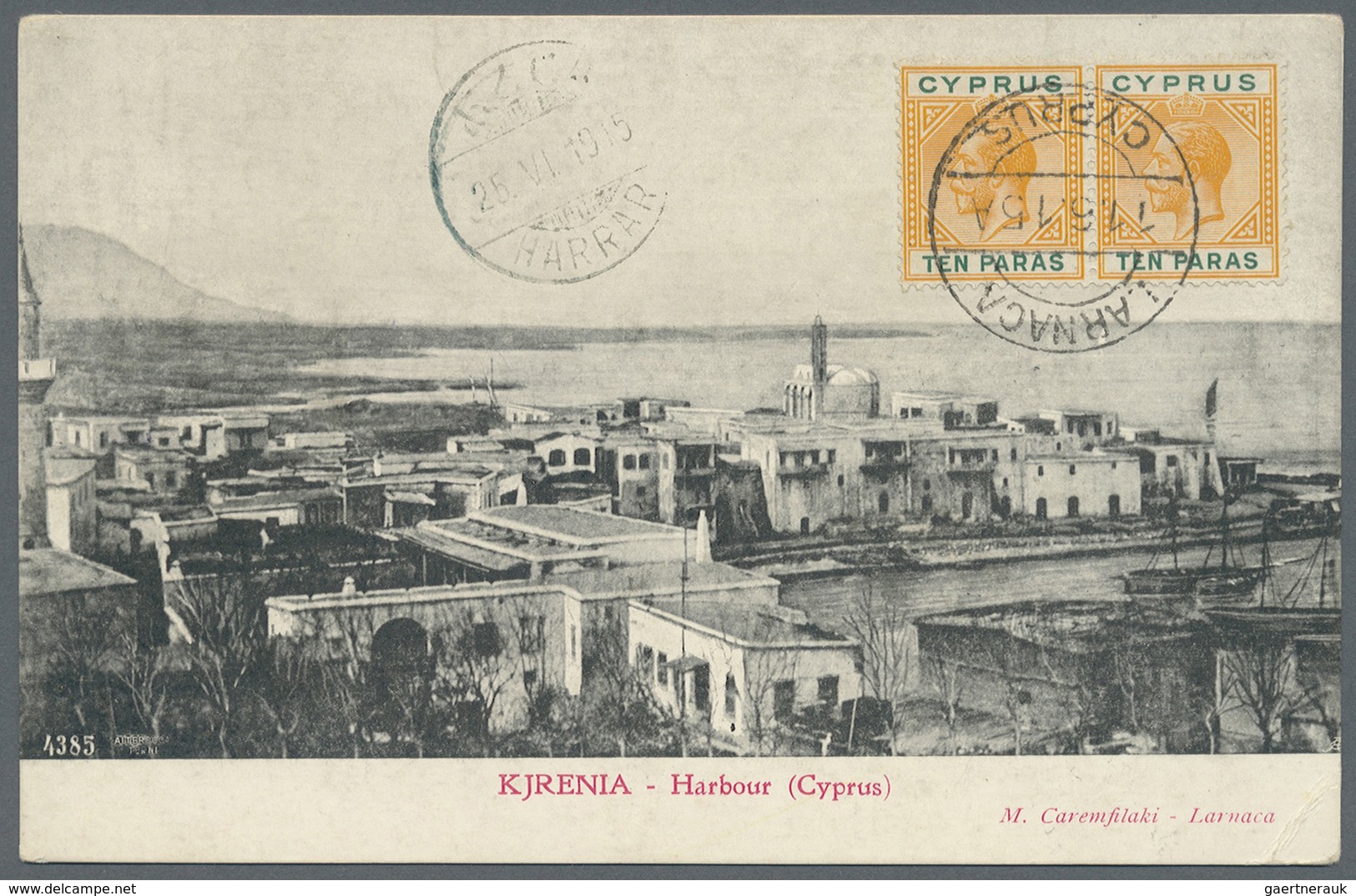 Zypern: 1915. Picture Postcard Of 'Kjrenia Harbour, Cyprus' Addressed To Harrar, Ethiopia Bearing SG - Autres & Non Classés