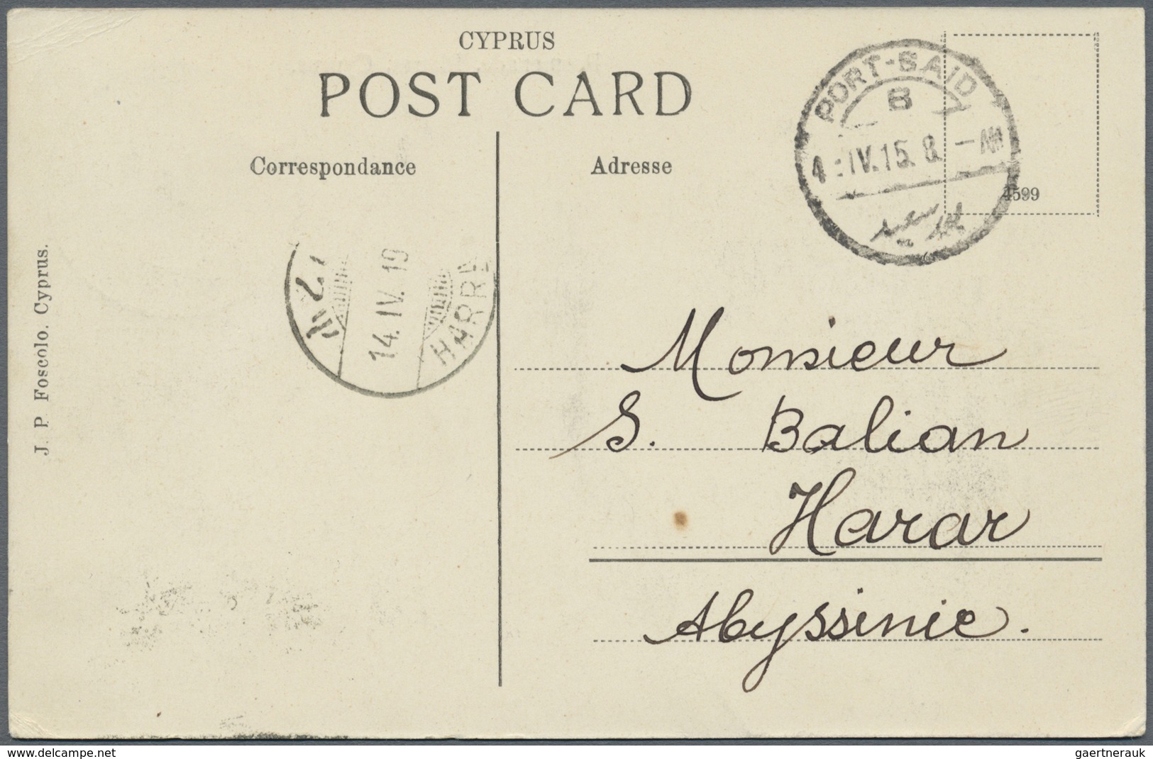 Br Zypern: 1915. Picture Post Card Of 'Platres Promenade, Cyprus' Addressed To Harrar, Ethiopia Bearing - Andere & Zonder Classificatie