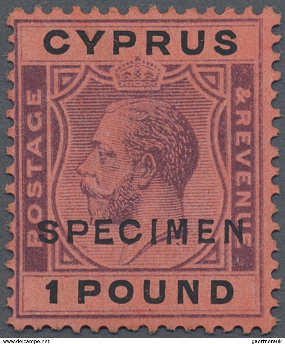 * Zypern: 1923, KGV 1£ Purple And Black/red With 'Mult. Crown CA' Wmk. And Black Opt. SPECIMEN, Mint H - Andere & Zonder Classificatie