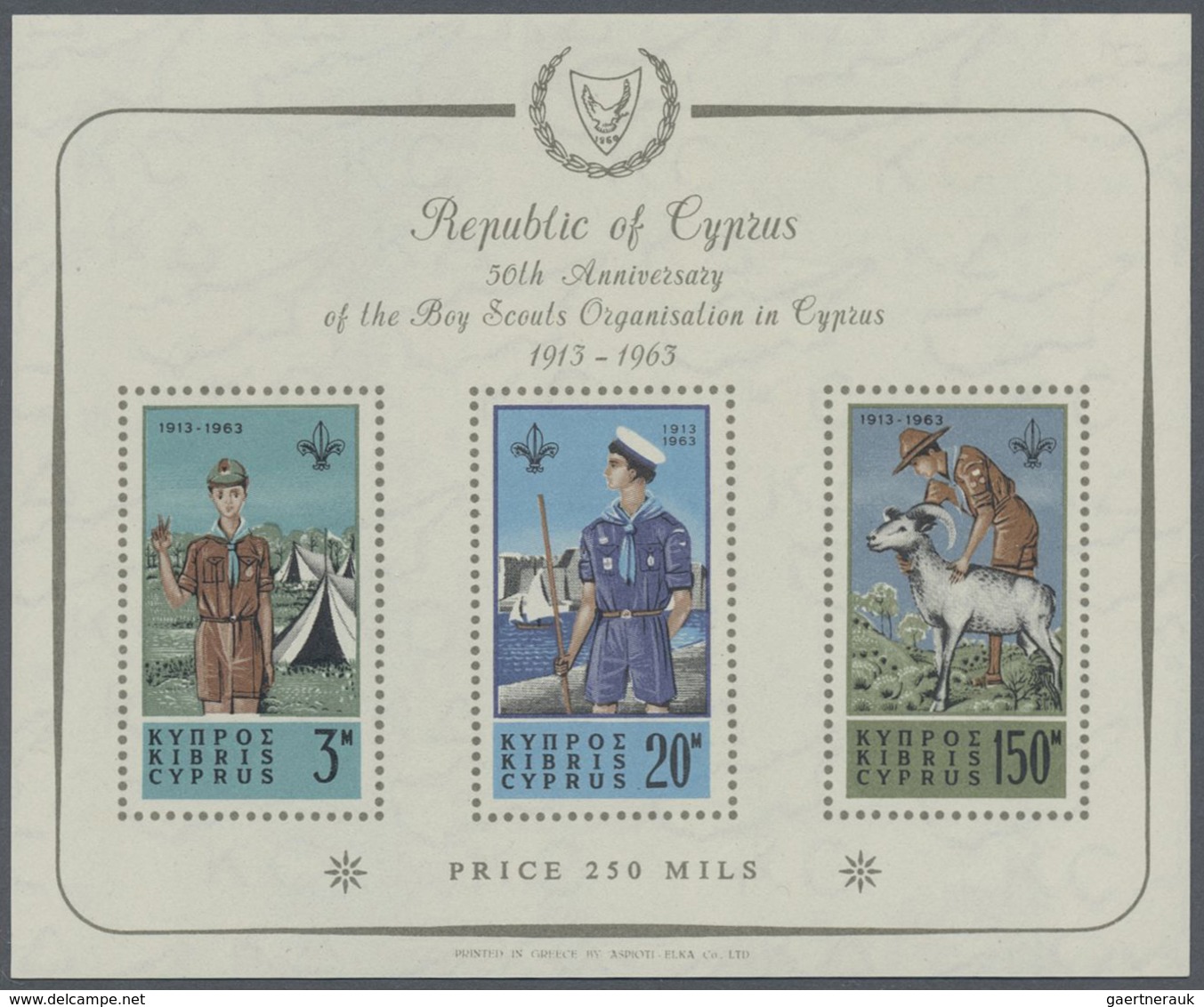 ** Zypern: 1963, Two Scouts Miniature Sheets With Upright Or Inverted Wmk., Mint Never Hinged, SG. £ 22 - Autres & Non Classés