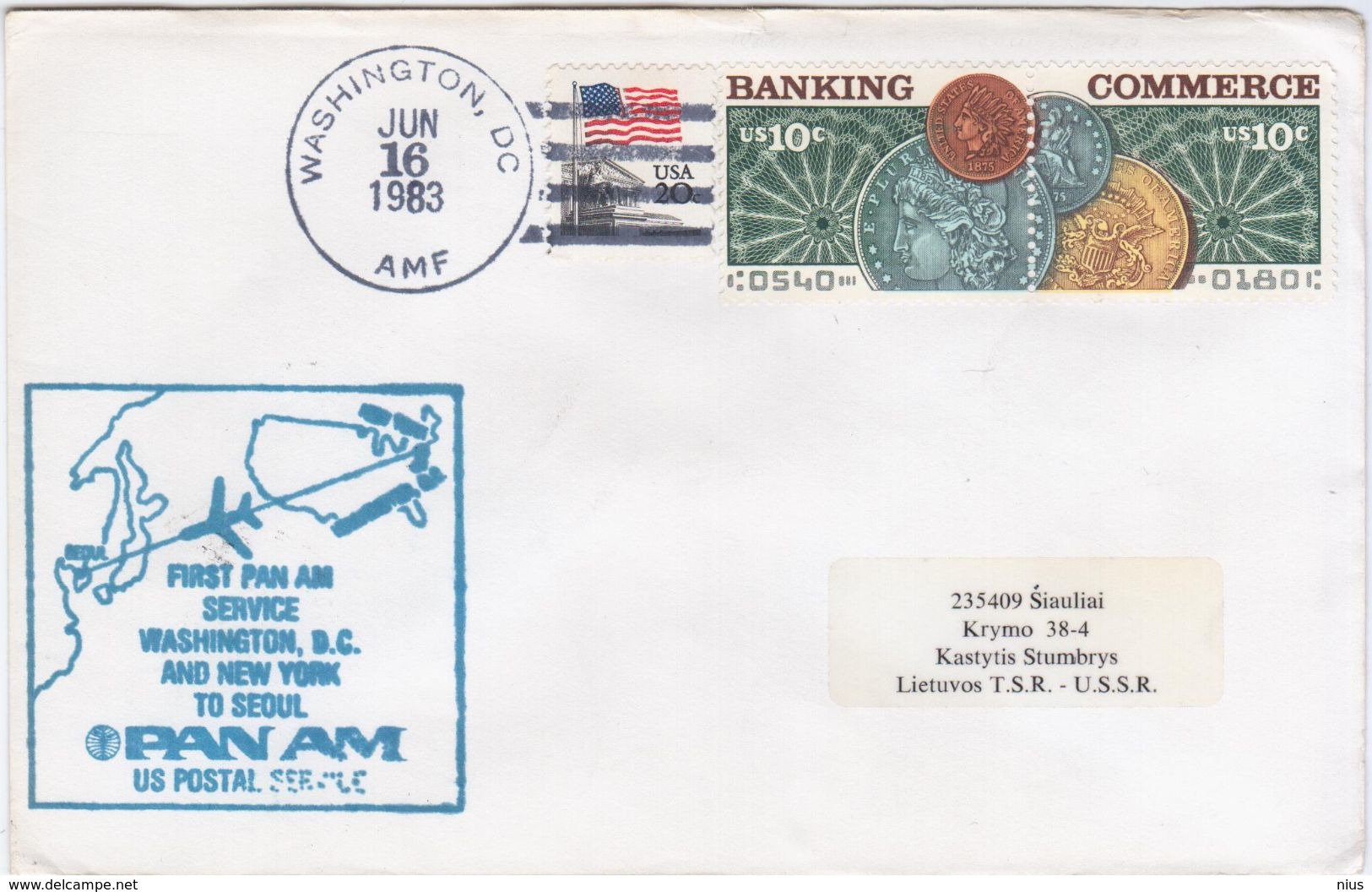 USA United States 1983 First Flight Pan Am Service Washington And New York To Seoul, Korea, Canceled In Washington - 1981-1990