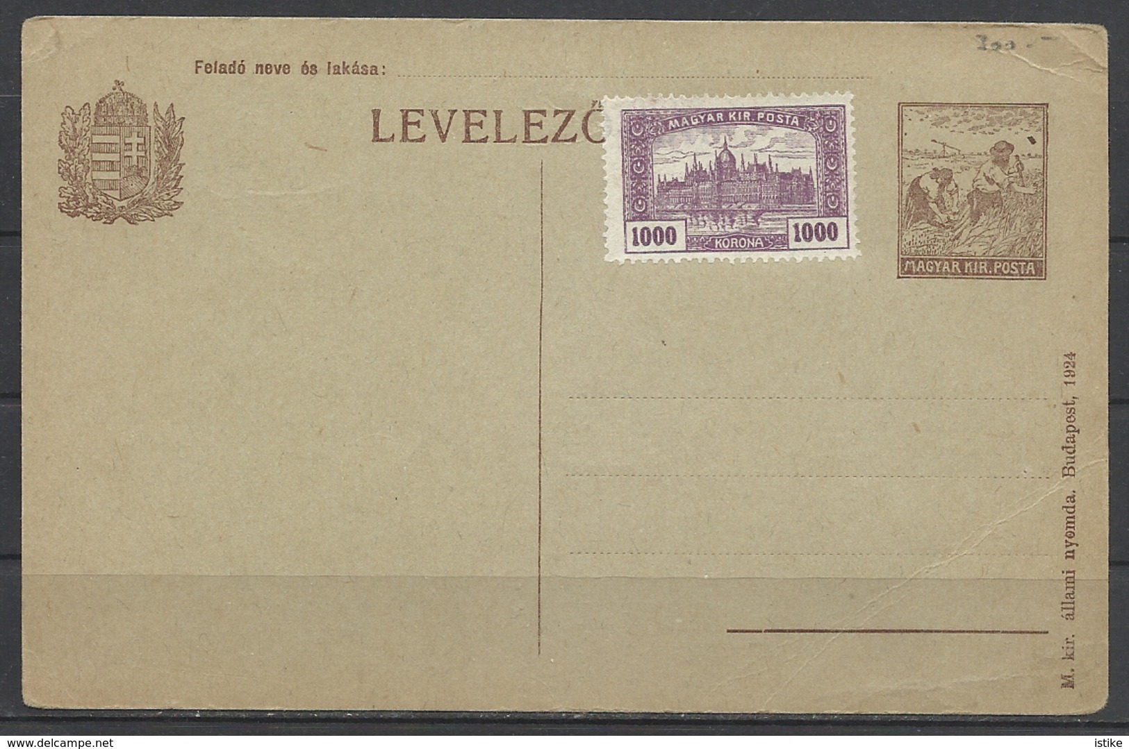 Hungary, Stationery Card, Unused, Additional Stamp, 1924. - Ganzsachen