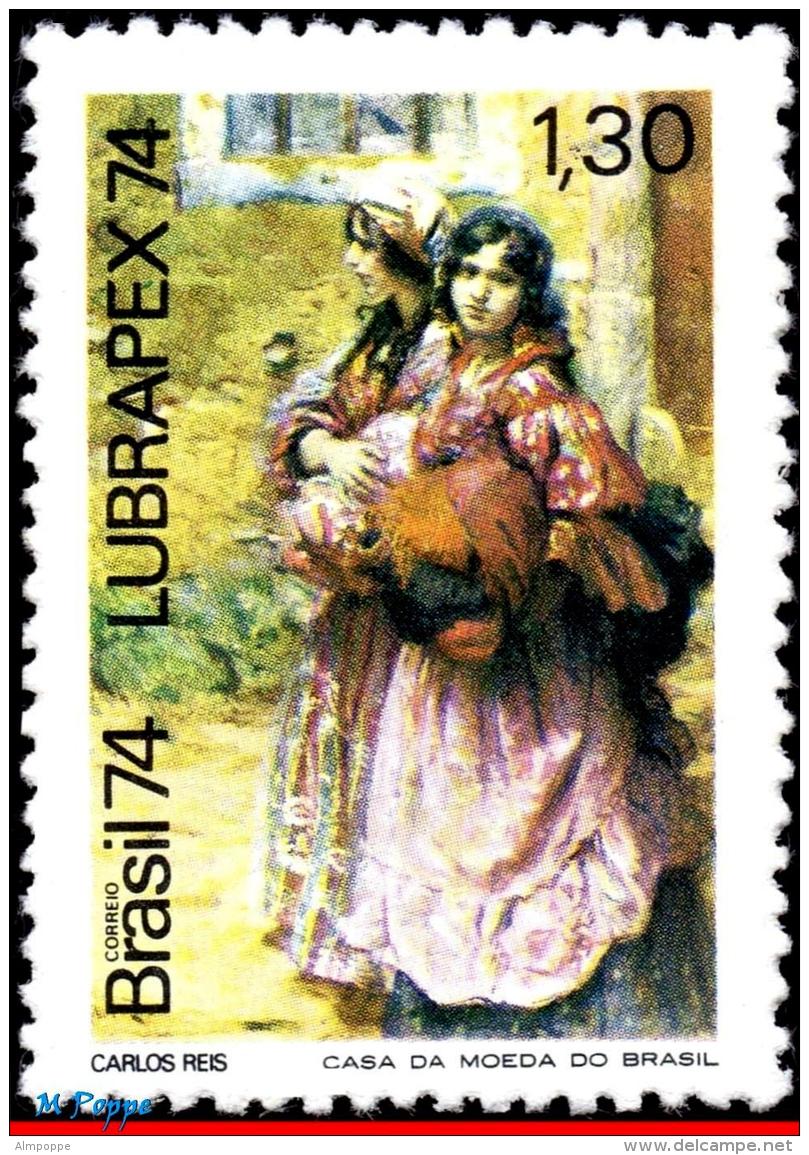 Ref. BR-1372 BRAZIL 1974 PAINTINGS, THE GIRLS,BY CARLOS REIS,, LUBRAPEX, PHIL.EXHIBITION, MI# 1464, MNH 1V Sc# 1372 - Ungebraucht