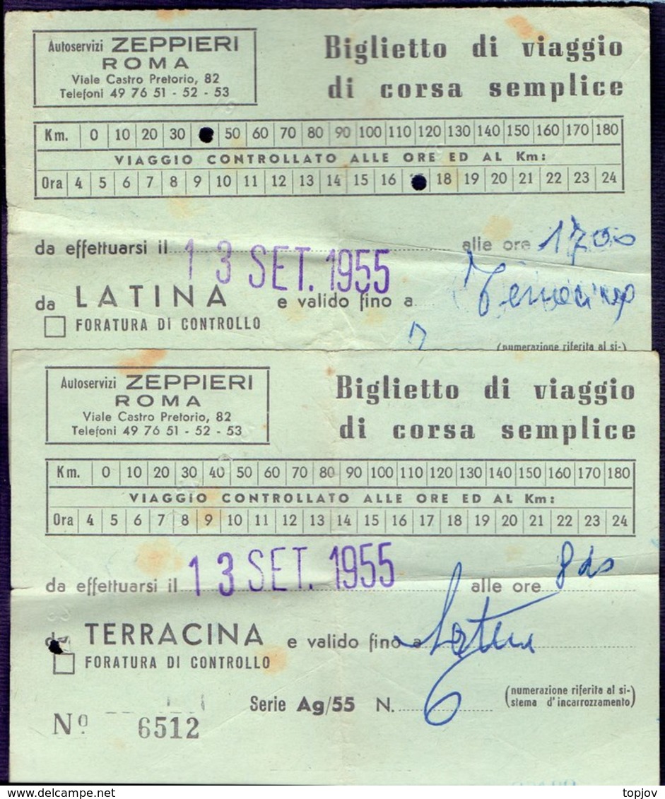 BIGLIETTI BUS - LATINA E TERRACINA - ZEPPIERI  ROMA - 1955 (2) - Europe