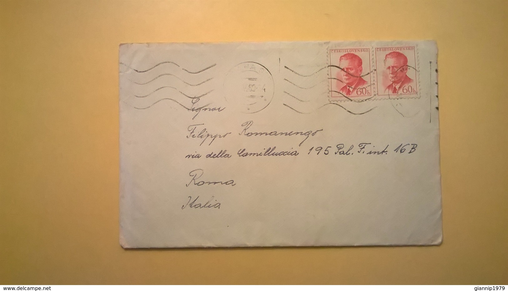 BUSTA 1960 CECOSLOVACCHIA PRAGA-ROMA ANCORA DA APRIRE BOLLO ANTONIN NOTOTNY - Storia Postale