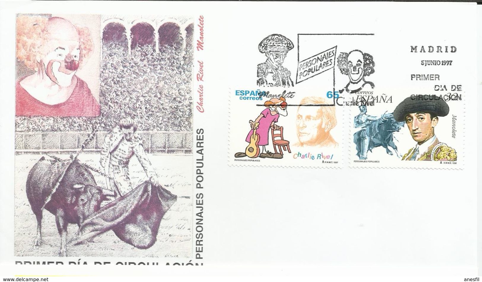 España. 1997. Personajes Populares. Manolete Y Charlie Rivel. - FDC