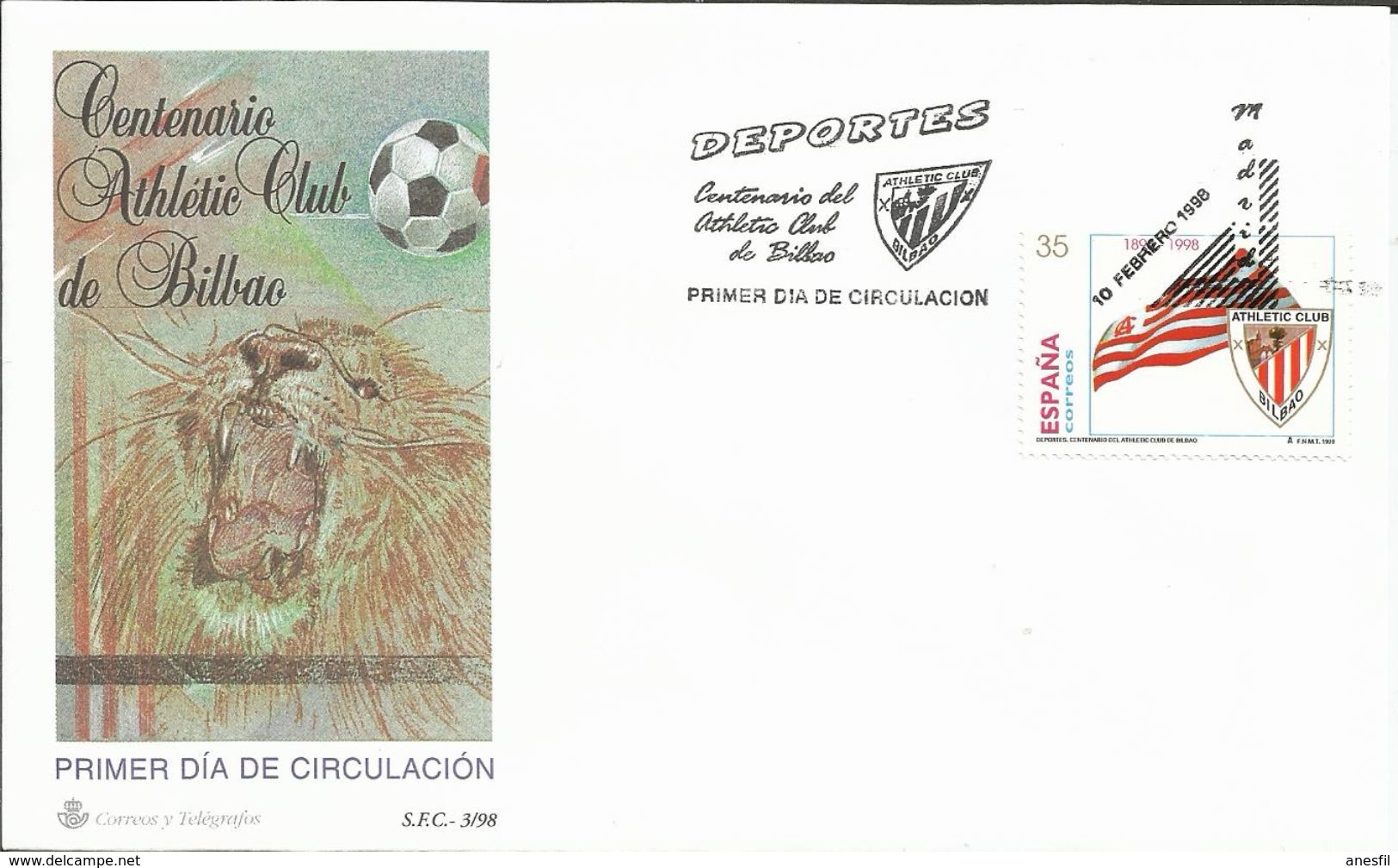 España. 1998. Fauna Española En Peligro De Extinción "Lince Ibérico" Y Centenario Del Atletic Club De Bilbao. - FDC