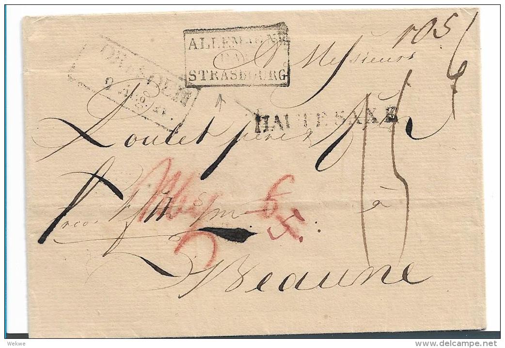 Sac031/  SACHSEN -  Dresden Haute Saxe 1821 Nach Beaune, Frankreich. Wfr. Handschriftlich. - Vorphilatelie