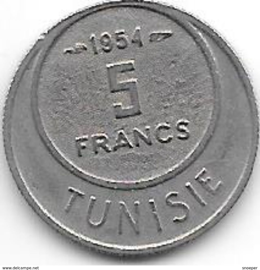 *tunisia 5 Frances 1954  Km 277 Xf - Tunisie