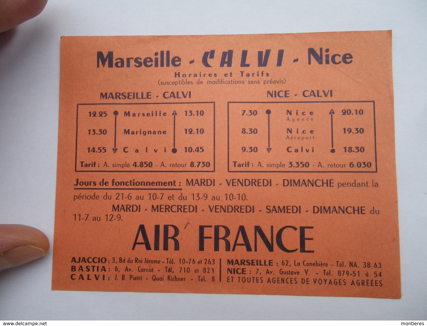 Rare Prospectus AIR FRANCE Ligne Marseille Calvi Nice - Vol AF Corse 1954 - Transportmiddelen