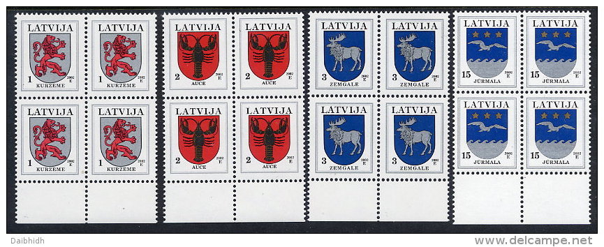 LATVIA 2002  Arms Definitives 1, 2, 3, 15 S. Dated 2002 In Blocks Of 4 MNH / **. - Lettonie
