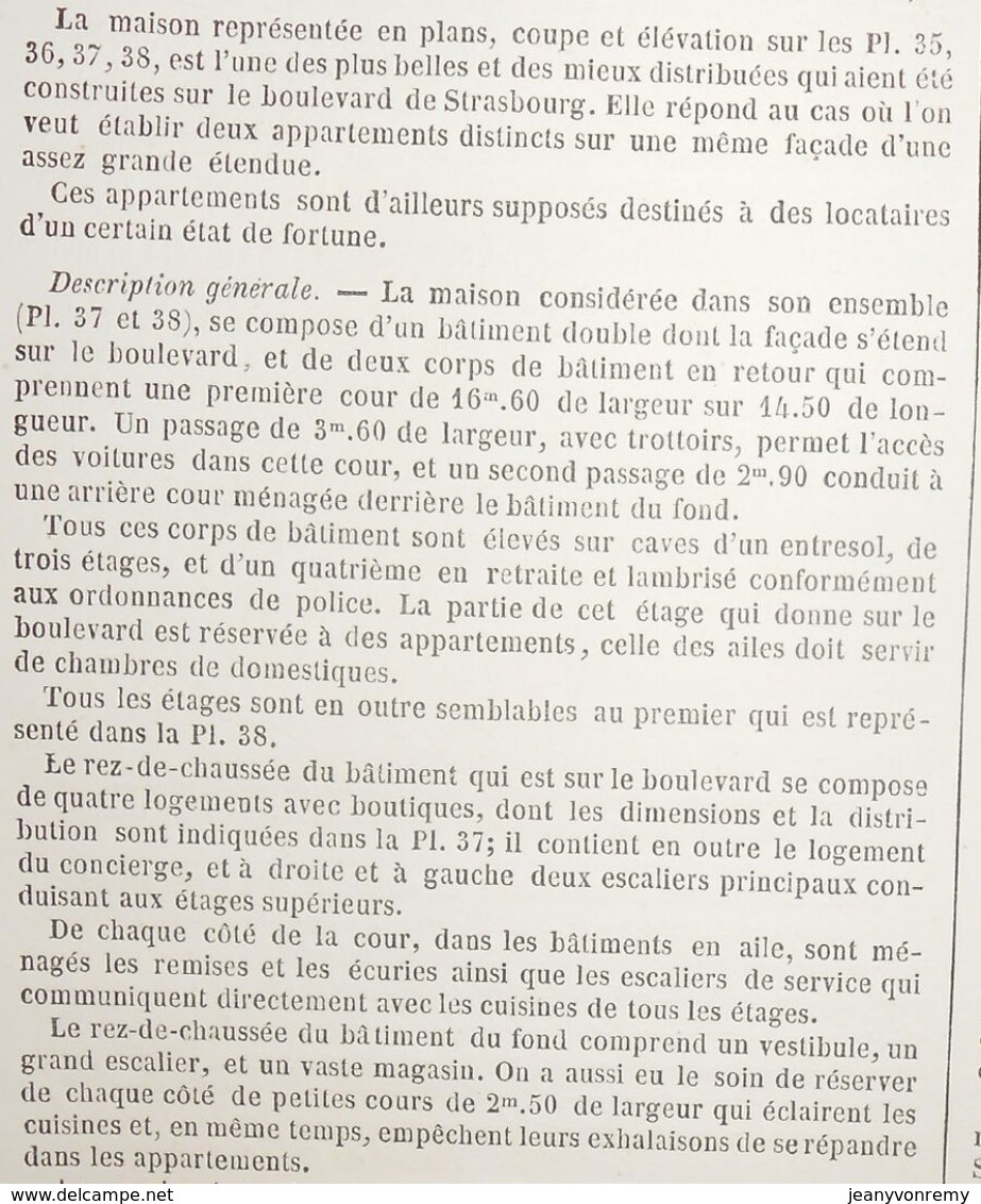 Plan D'une Maison Du Boulevard De Strasbourg à Paris, N°19. 1860 - Travaux Publics