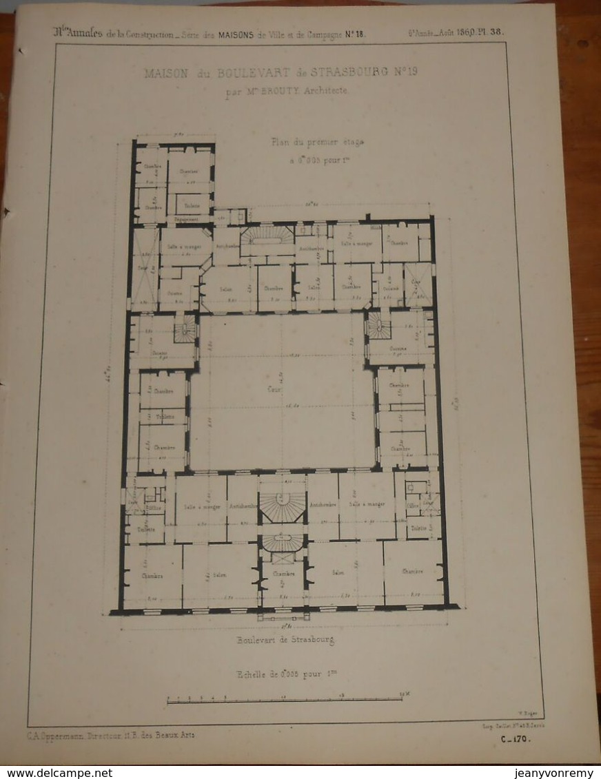 Plan D'une Maison Du Boulevard De Strasbourg à Paris, N°19. 1860 - Opere Pubbliche