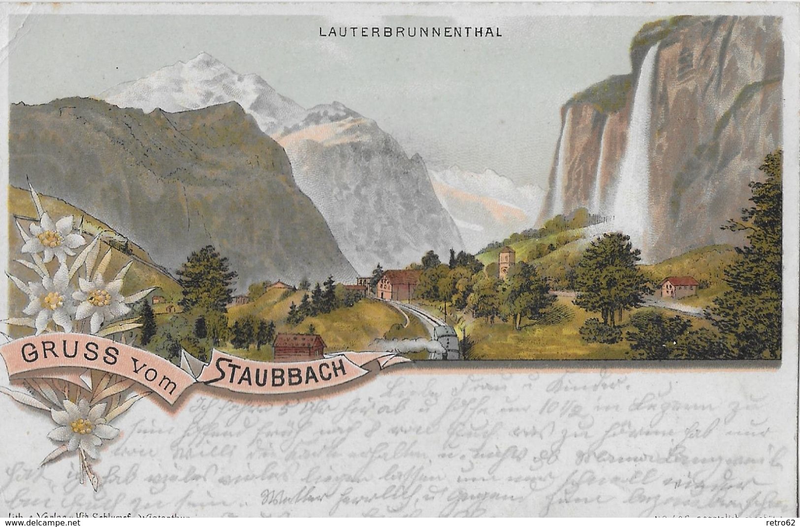 GRUSS VOM STAUBBACH → Alte Lithokarte Von Lauterbrunnen Nach Landau (Pfalz) Anno 1898    ►RRR◄ - Lauterbrunnen