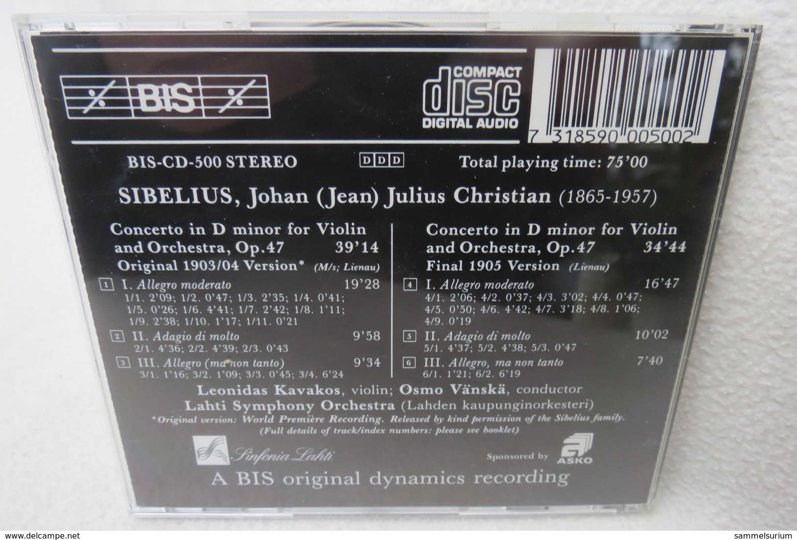 CD "Jean Sibelius" Violin Concerto In D Minor, Op. 47, Leonidas Kavakos - Klassik