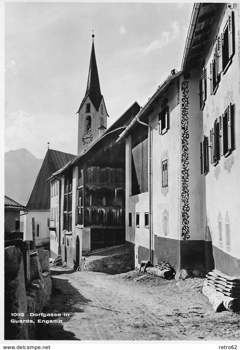 GUARDA → Dorfgasse Bei Der Kirche, Stempel Hotel Meisser, Fotokarte Ca.1960 - Guarda