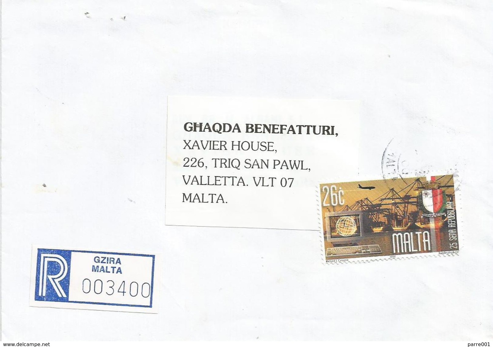 Malta 2000 Gzira Computer Harbour Registered Cover - Malta