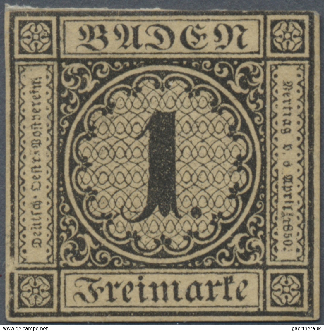 (*) Baden - Marken Und Briefe: 1851, Ziffernausgabe 1 Kr. Schwarz Auf Mittelgelbbraun Mit Dickem Papier - Autres & Non Classés