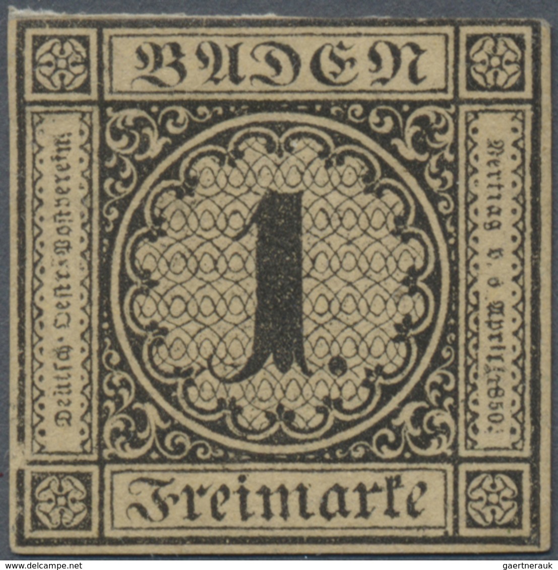 (*) Baden - Marken Und Briefe: 1851, Ziffernausgabe 1 Kr. Schwarz Auf Mittelgelbbraun Mit Dickem Papier - Sonstige & Ohne Zuordnung