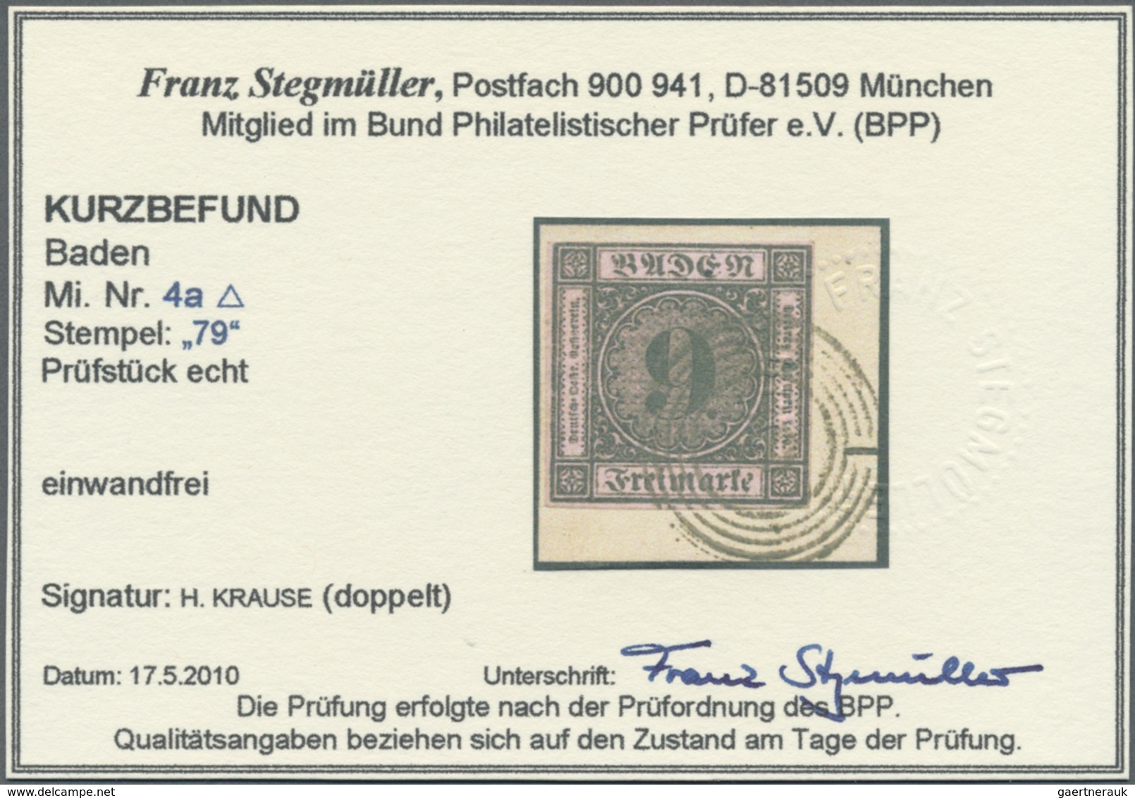 O/Brfst Baden - Marken Und Briefe: 1851, 1 Kr. Ziffer Im Kreis Schwarz Auf Braun, Gest. Oben Minimal Berührt - Other & Unclassified