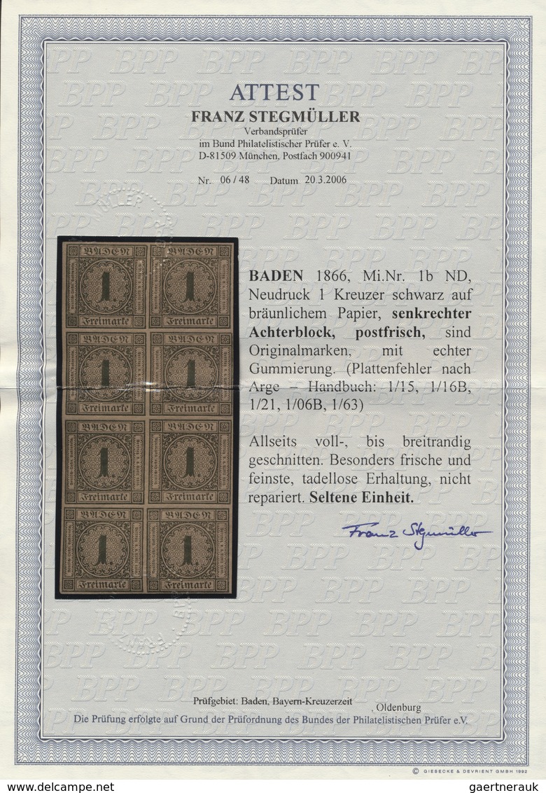 ** Baden - Marken Und Briefe: 1866, 1 Kr. Schwarz/rotbraun, Neudruck, Allseits Außerordentlich Breitran - Autres & Non Classés