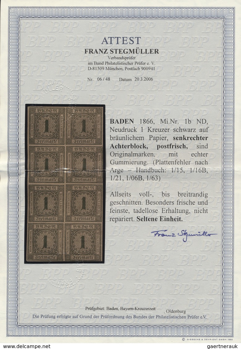 ** Baden - Marken Und Briefe: 1866, 1 Kr. Schwarz/rotbraun, Neudruck, Allseits Außerordentlich Breitran - Altri & Non Classificati