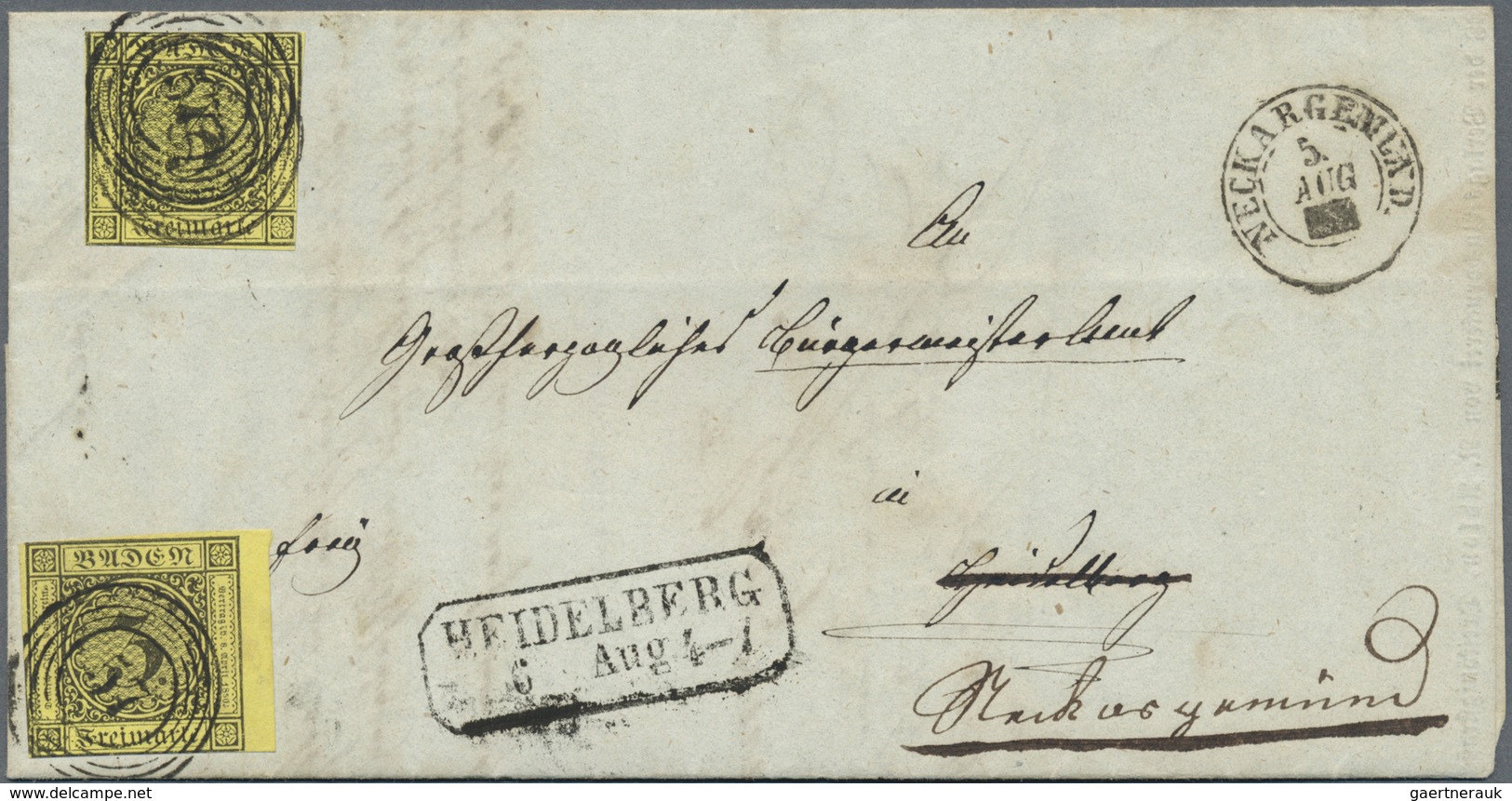 Br Baden - Marken Und Briefe: 1851, 3 Kr. Schwarz Auf Gelb Mit Nummer "99" Auf Komplettem Faltbrief Aus - Altri & Non Classificati