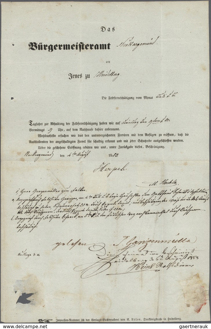 Br Baden - Marken Und Briefe: 1851, 3 Kr. Schwarz Auf Gelb Mit Nummer "99" Auf Komplettem Faltbrief Aus - Autres & Non Classés