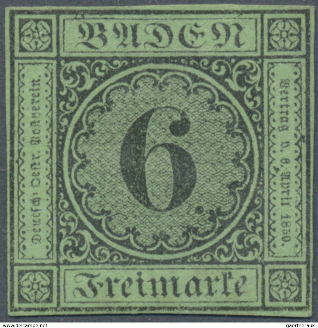 (*) Baden - Marken Und Briefe: 1851, Ziffernausgabe 6 Kr. Schwarz Auf Gelbgrün Mit Dickem Papier Der 2. - Other & Unclassified