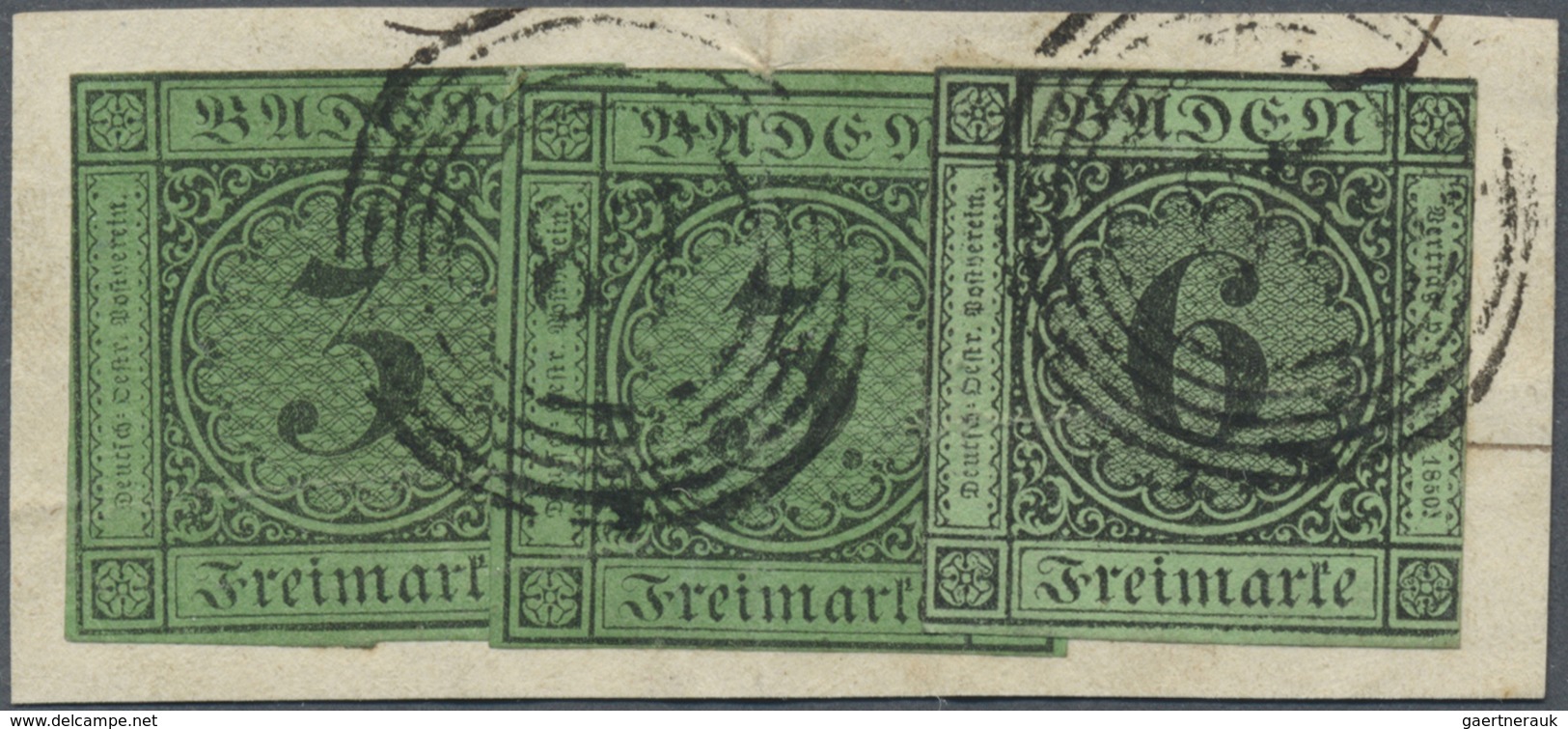 Brfst Baden - Marken Und Briefe: 1851/53, Ziffernausgabe 6 Kr. Schwarz Auf Grün Und Zweimal 1853, 3 Kr. Sc - Autres & Non Classés