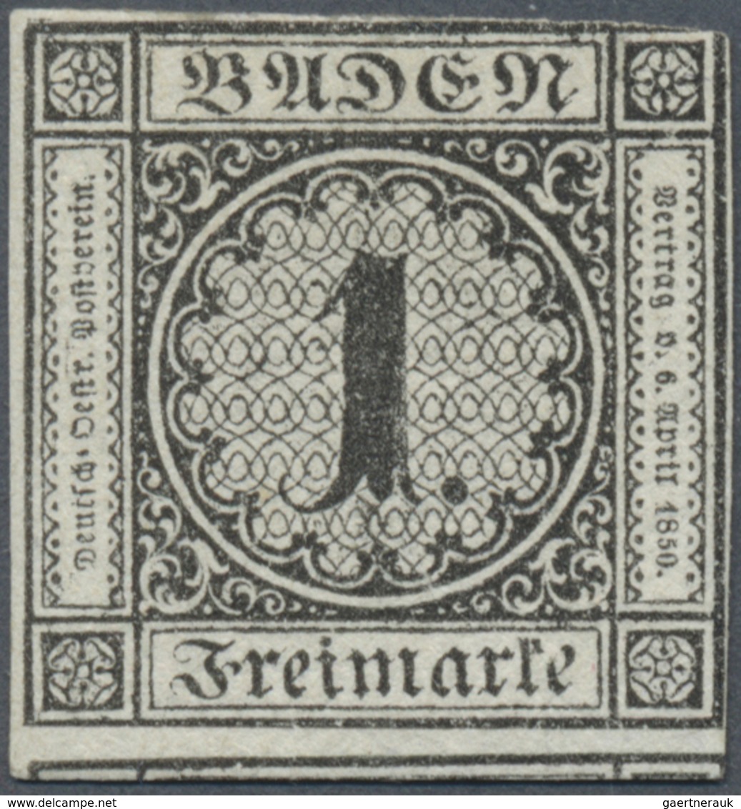 (*) Baden - Marken Und Briefe: 1853, Ziffernausgabe 1 Kr. Schwarz Auf Weiß, Ungebraucht Mit Neugummi, Fa - Autres & Non Classés