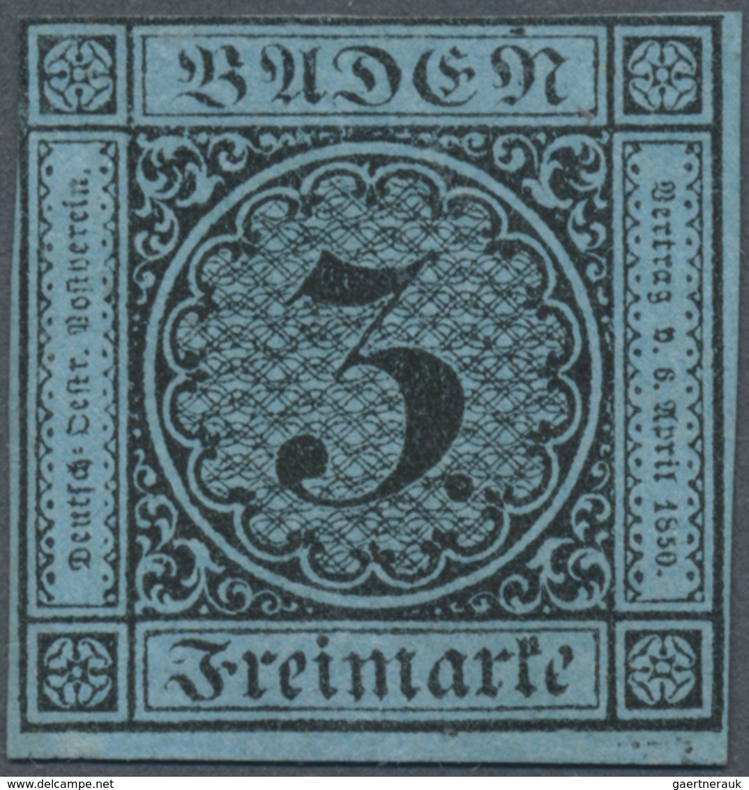 (*) Baden - Marken Und Briefe: 1883, Ziffernausgabe 3 Kr. Schwarz Auf Blau, Ungebraucht Ohne Gummi, Farb - Other & Unclassified