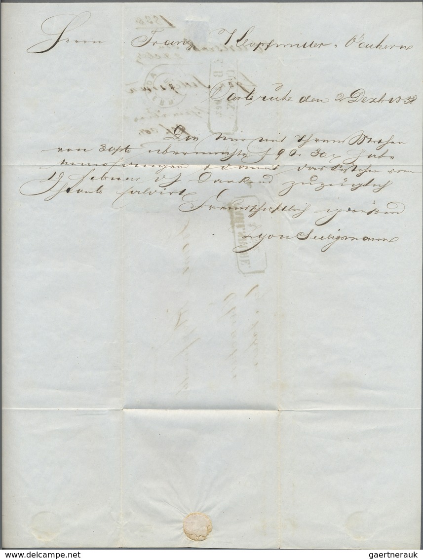 Br Baden - Marken Und Briefe: 1858, Ziffernausgabe 3 Kr. Schwarz Auf Blau, Einzelfrankatur Mit Frühdatu - Other & Unclassified