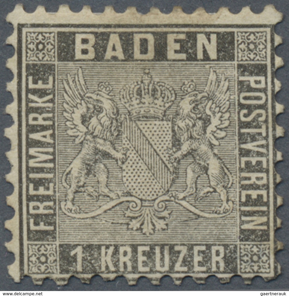 (*) Baden - Marken Und Briefe: 1862, Wappen Gestreifter Hintergrund 1 Kr. Grauschwarz, Ungebraucht Mit G - Sonstige & Ohne Zuordnung